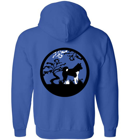 Akita Gate Front Tree Back Gildan Zip Hoodie