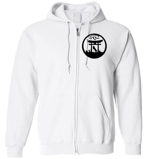 Akita Gate Front Tree Back Gildan Zip Hoodie