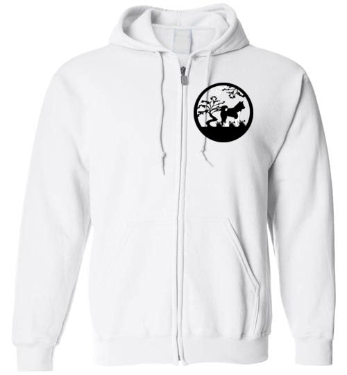 Akita Tree Front Gate Back Gildan Zip Hoodie