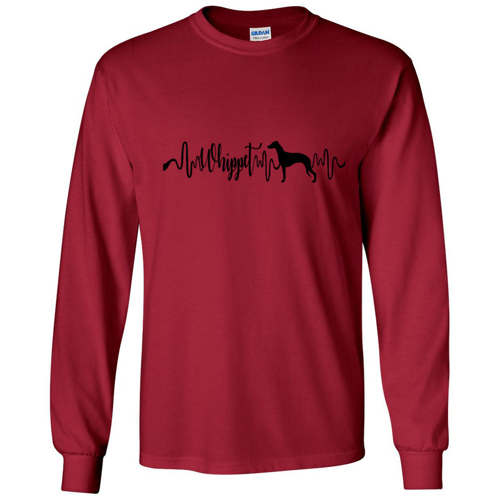 Whippet Heartbeat Black Unisex Long Sleeve T-Shirt