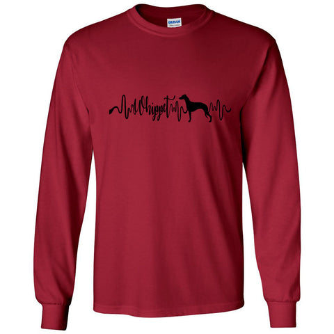 Whippet Heartbeat Black Unisex Long Sleeve T-Shirt