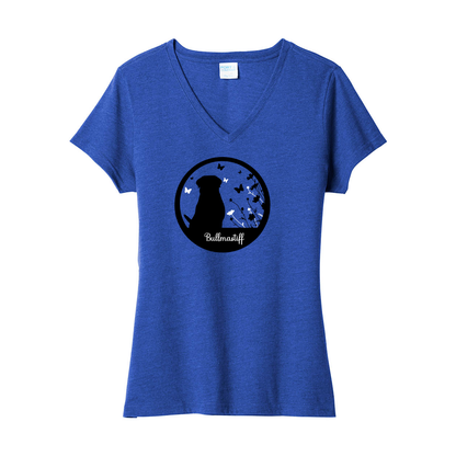 Bullmastiff Flowers V-Neck Ladies SS Tee