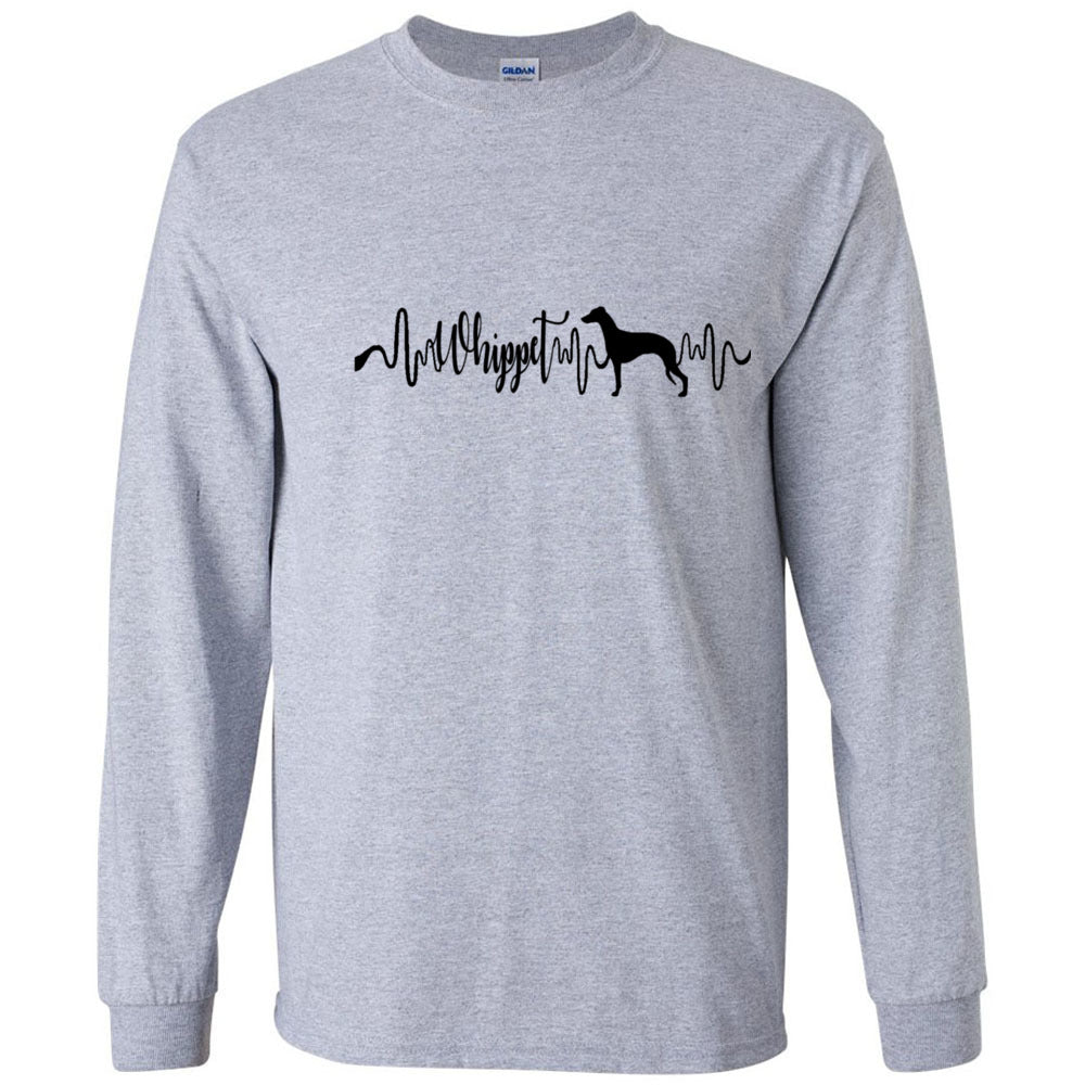 Whippet Heartbeat Black Unisex Long Sleeve T-Shirt