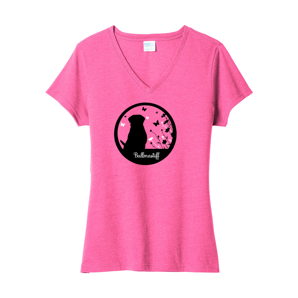 Bullmastiff Flowers V-Neck Ladies SS Tee