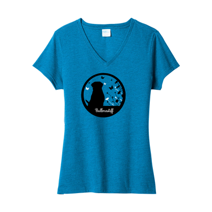 Bullmastiff Flowers V-Neck Ladies SS Tee