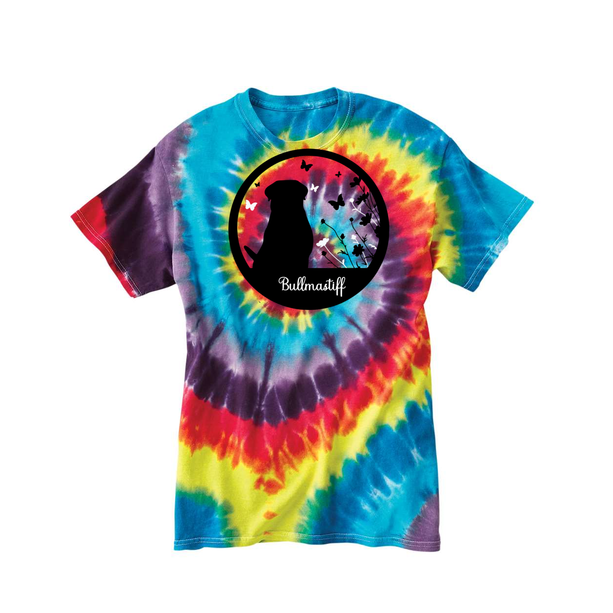 Bullmastiff Flowers Spiral Tie-Dyed T-Shirt