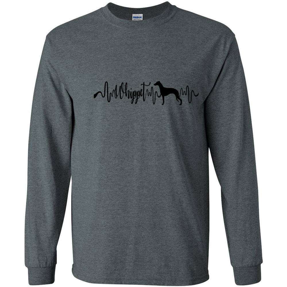 Whippet Heartbeat Black Unisex Long Sleeve T-Shirt