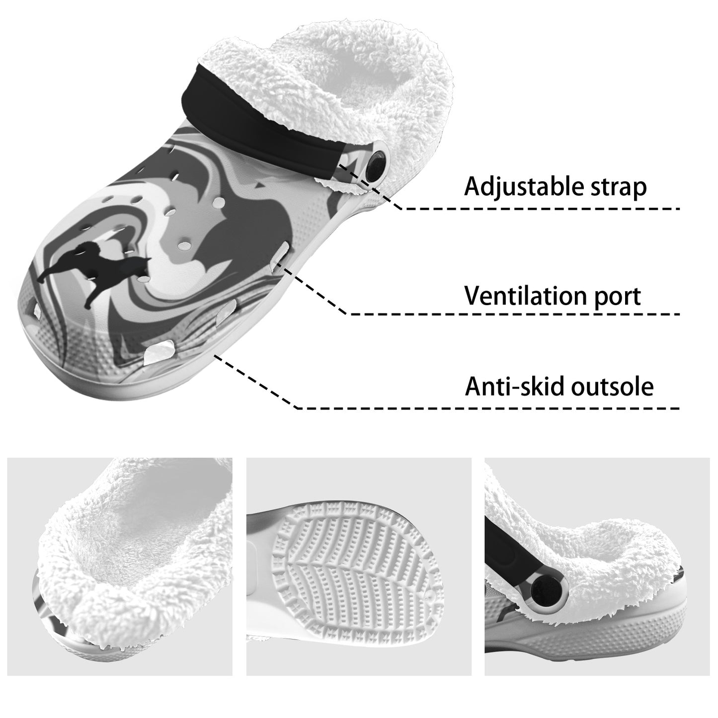 Fleece lined Foam Clogs For Adults White Fleece Lined Foam Clogs for Adults