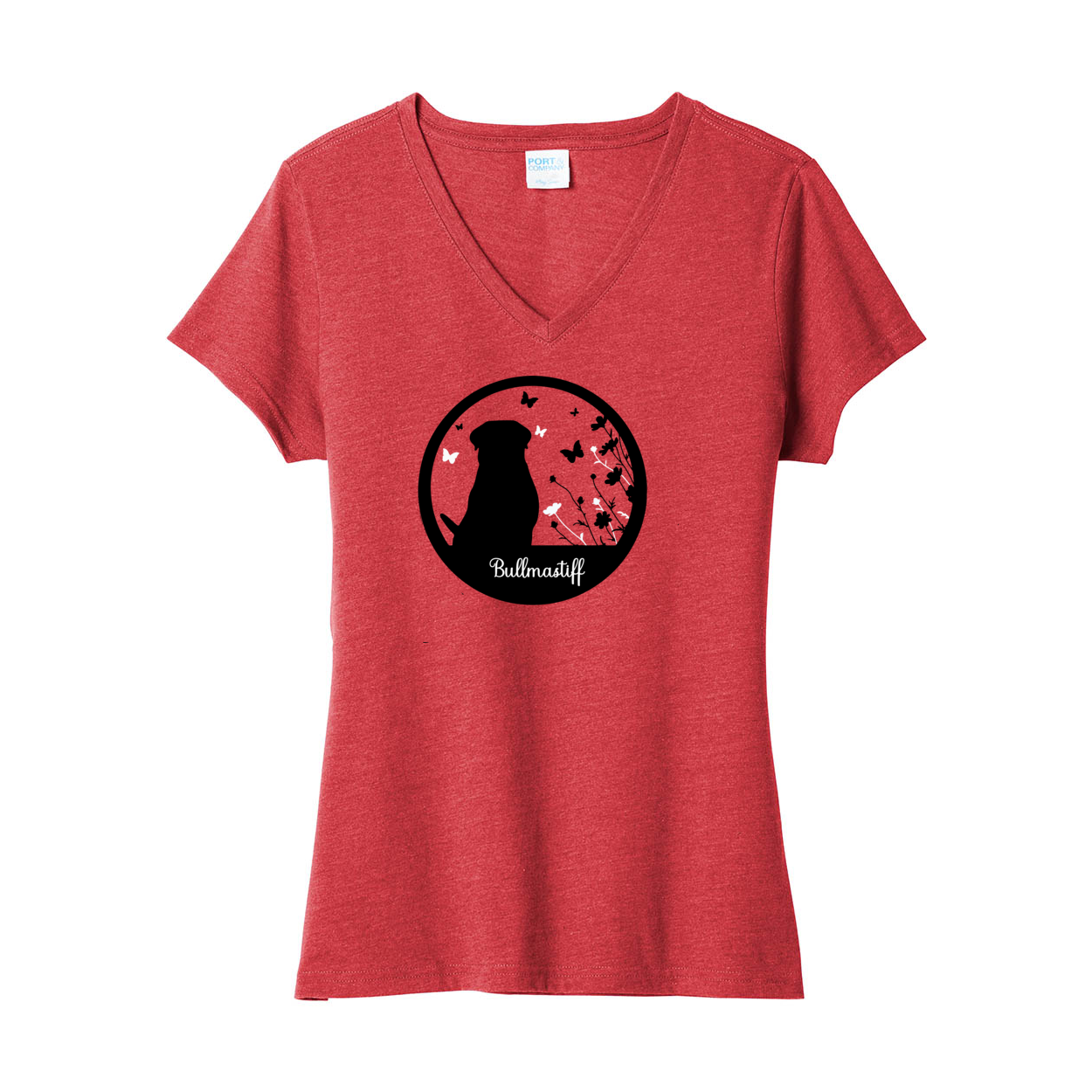 Bullmastiff Flowers V-Neck Ladies SS Tee