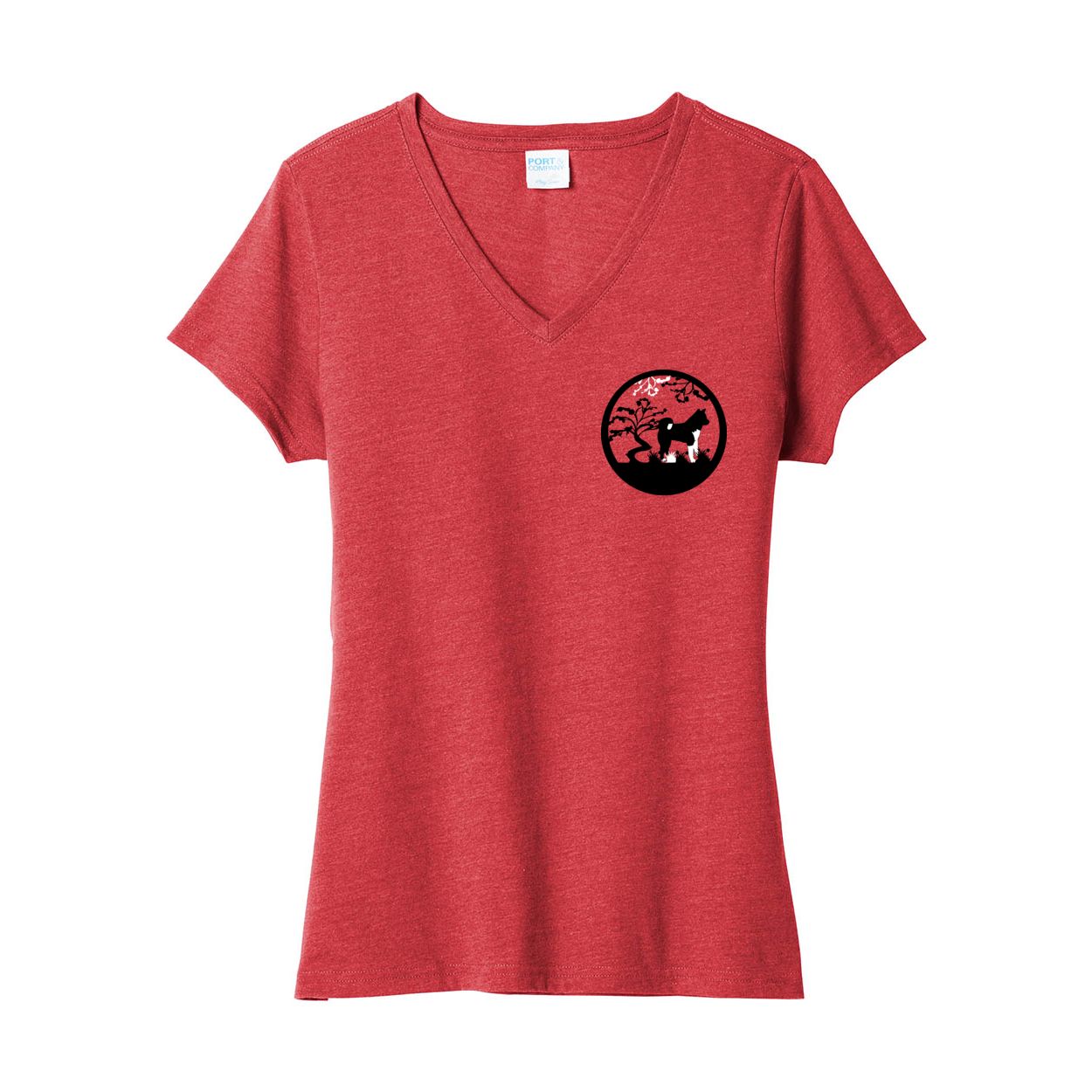 Akita Tree Right corner Ladies V-Neck