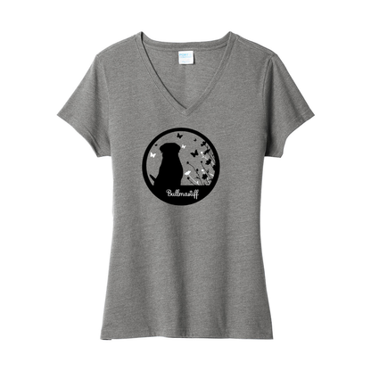 Bullmastiff Flowers V-Neck Ladies SS Tee