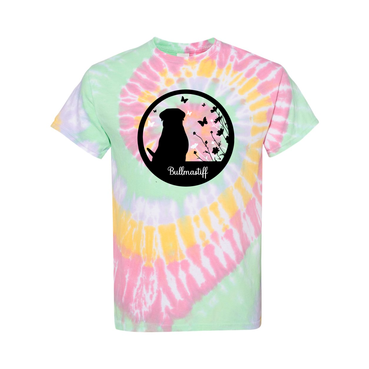 Bullmastiff Flowers Spiral Tie-Dyed T-Shirt