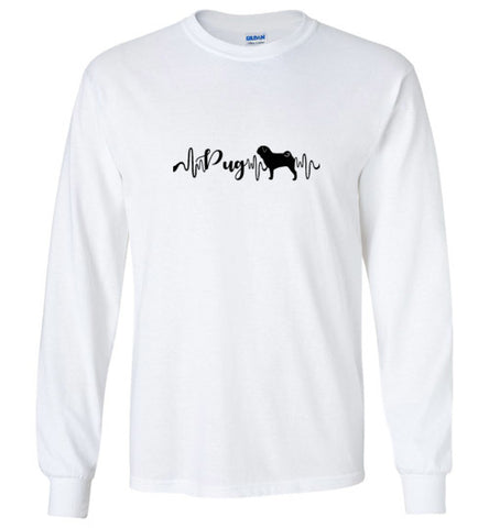 Pug Heartbeat Gildan Unisex Long Sleeve T-Shirt Black