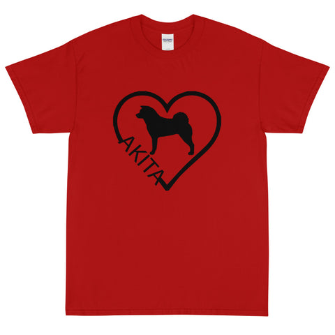 Akita Heart Block Text Unisex Gildan 2000 Short Sleeve T-Shirt