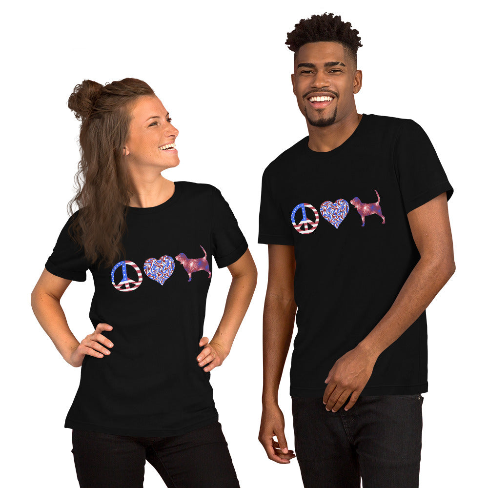 Peace Love Bloodhound Unisex t-shirt