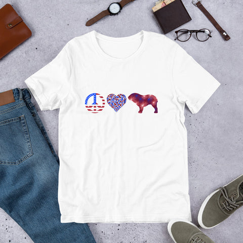 Peace Love Bulldog Unisex Short Sleeve T-shirt